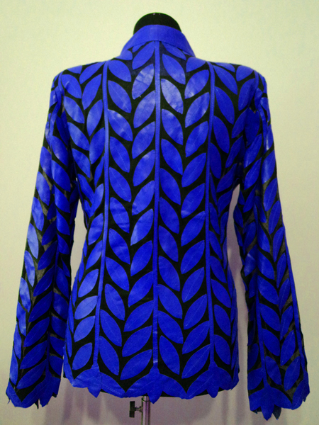 Blue Leather Leaf Jacket for Women [ Design 04 ] Genuine Short Handmade ...